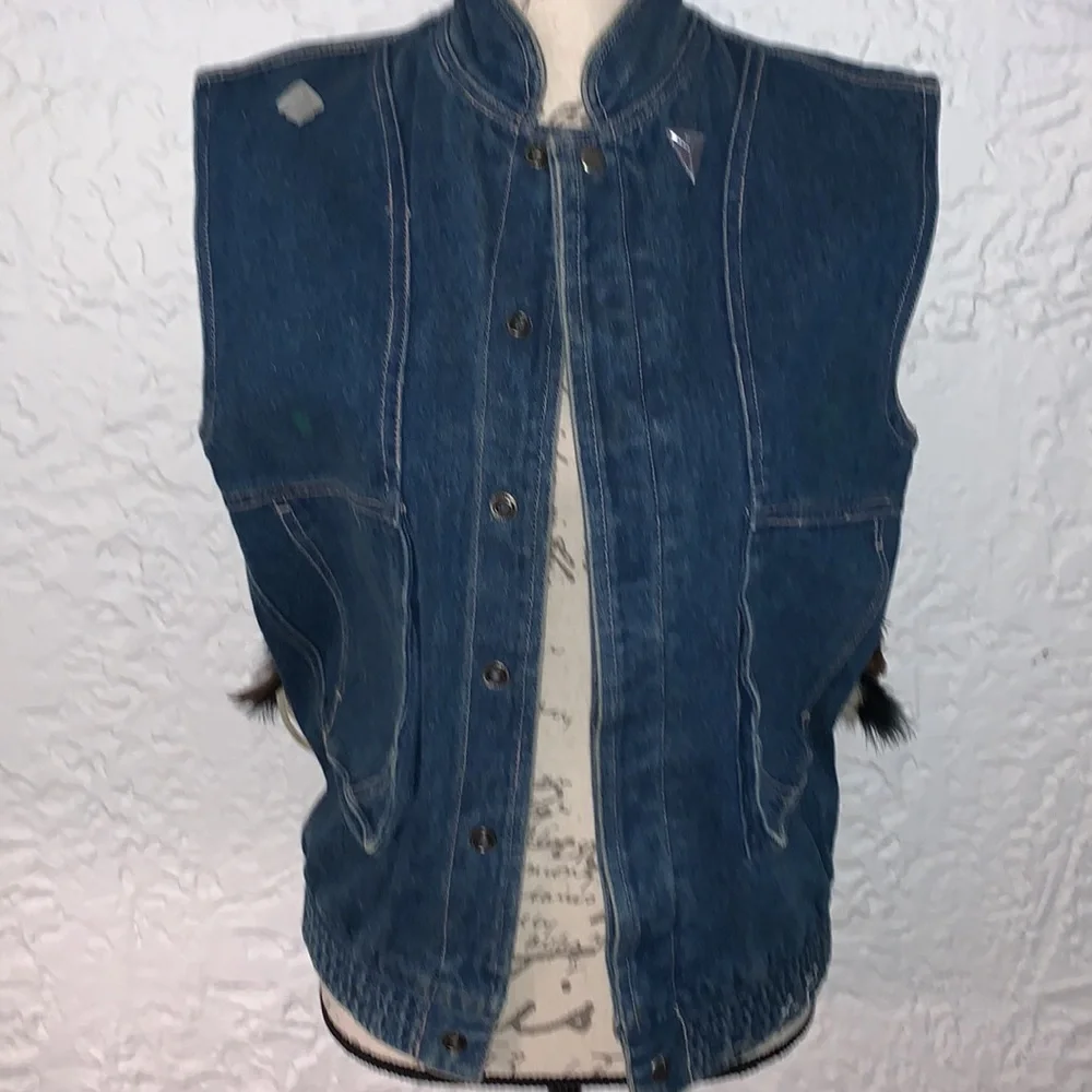 🌈Vintage 80’s Hand Painted Decorated Denim Vest - Picture 7 of 15